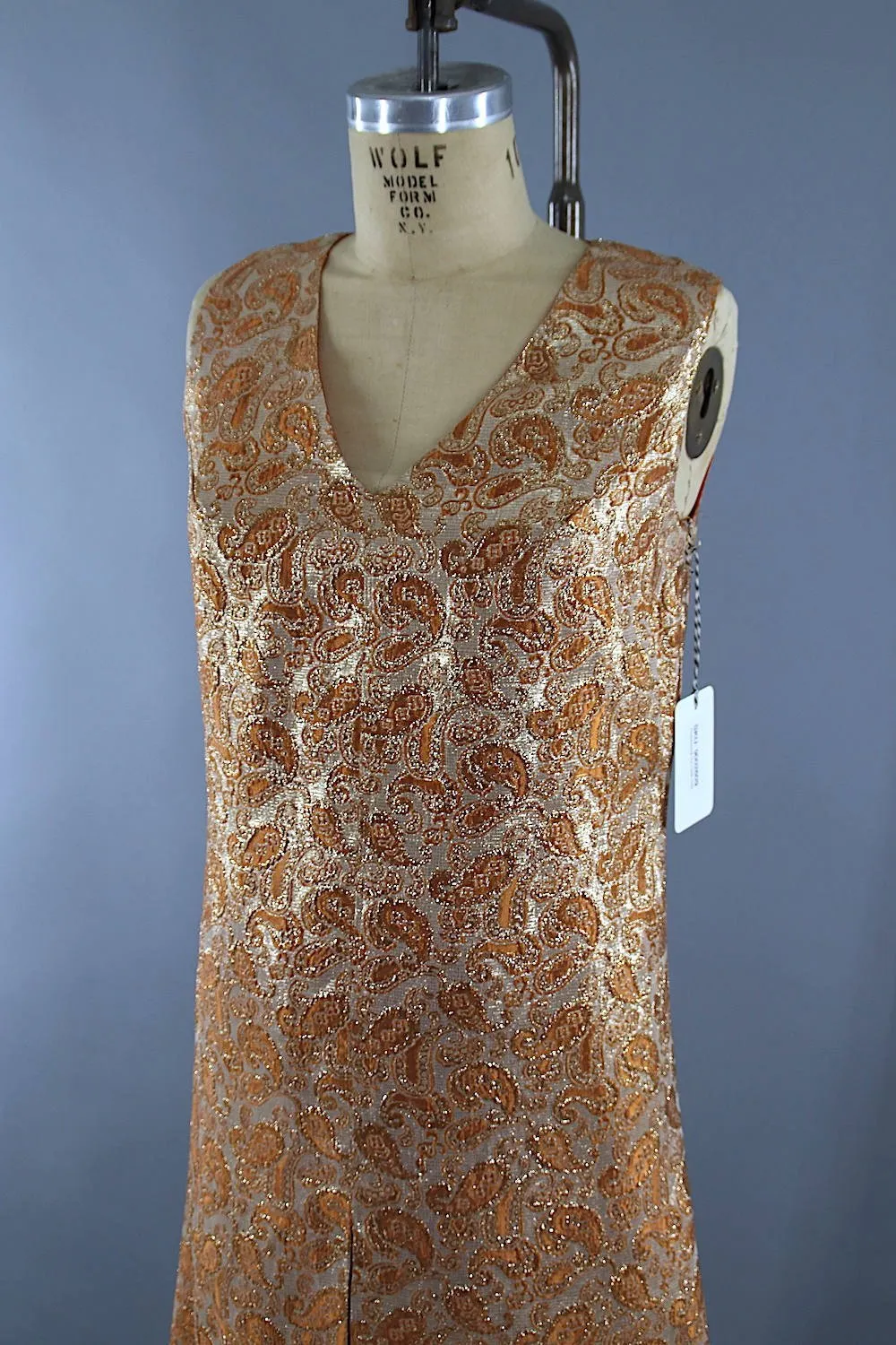 Vintage 1960s Hostess Dress & Shorts Set / Gold Brocade Disco