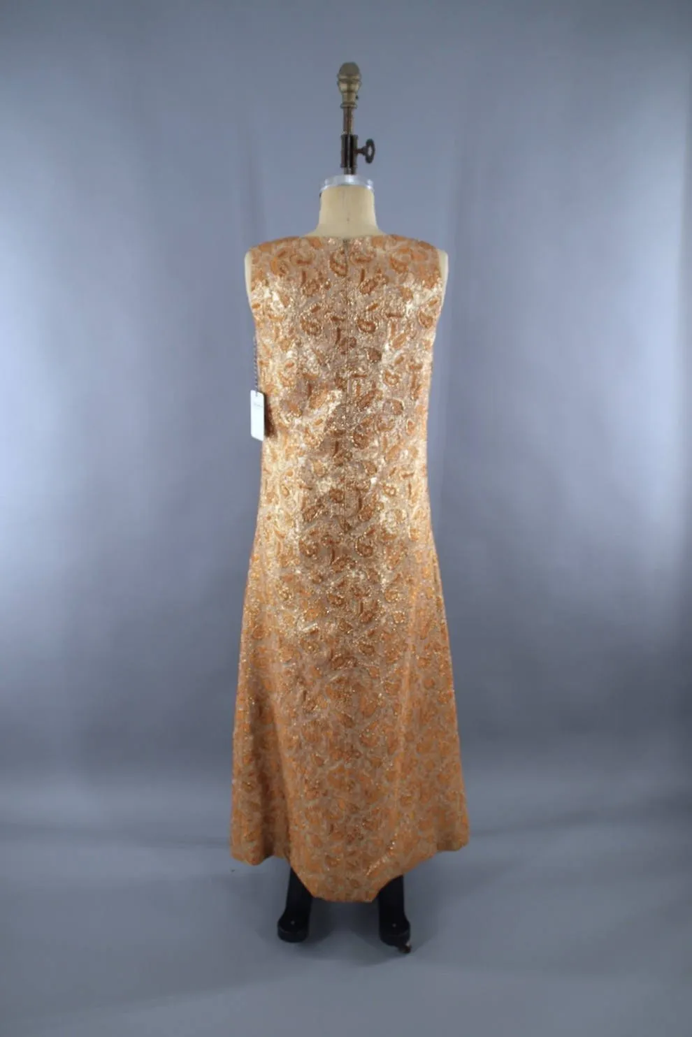 Vintage 1960s Hostess Dress & Shorts Set / Gold Brocade Disco