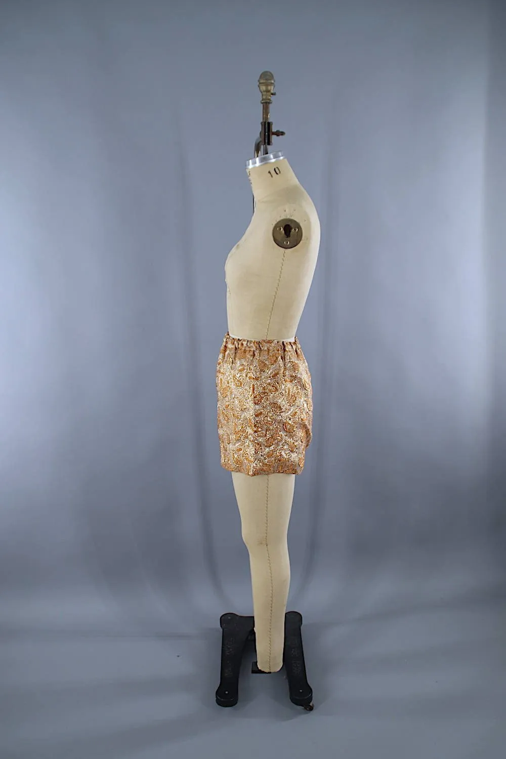 Vintage 1960s Hostess Dress & Shorts Set / Gold Brocade Disco