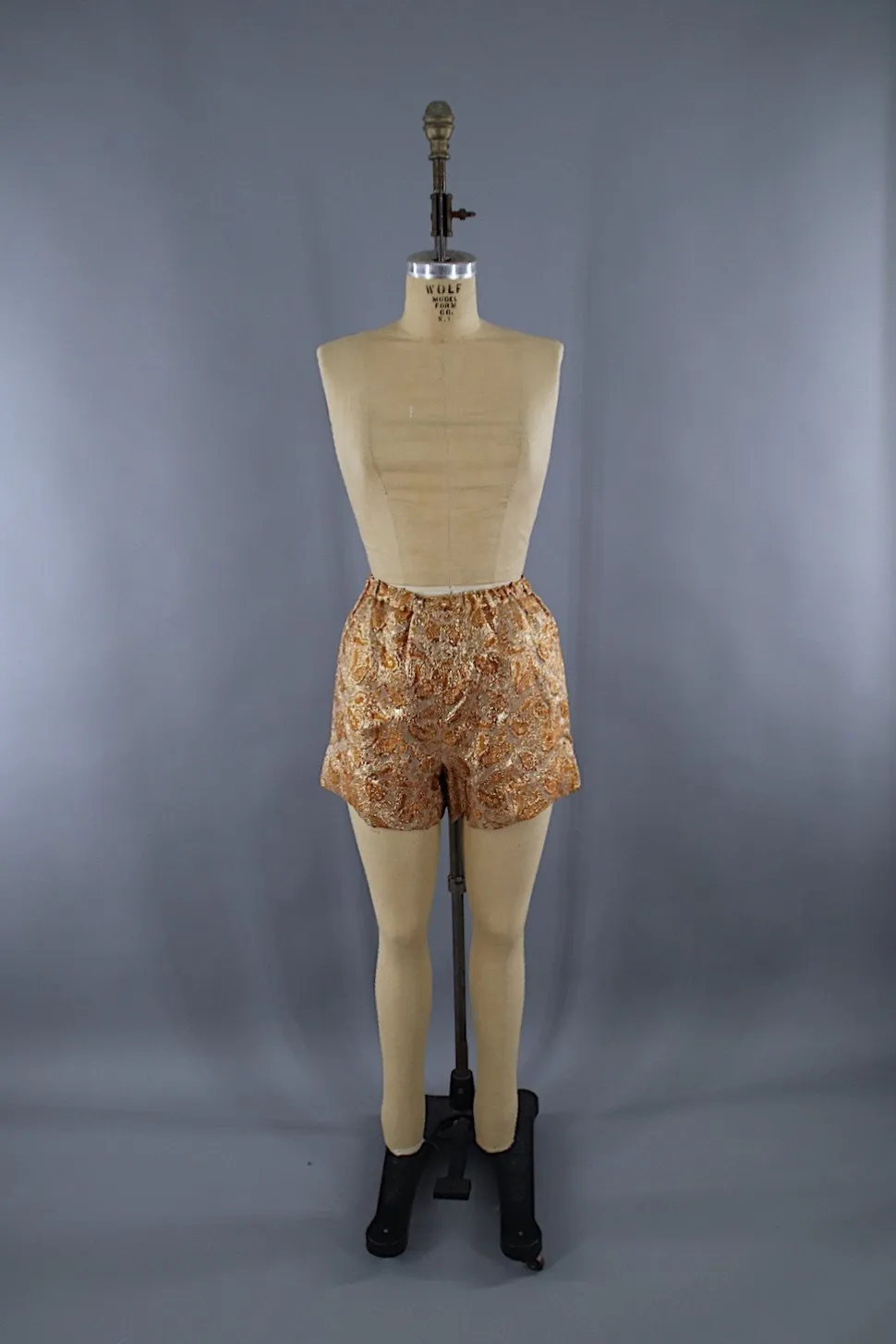 Vintage 1960s Hostess Dress & Shorts Set / Gold Brocade Disco