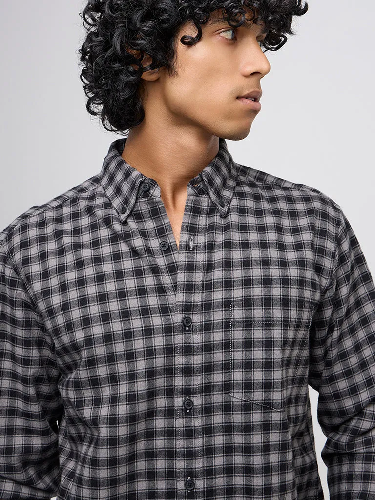 WES Casuals Black Checkered Relaxed-Fit Shirt