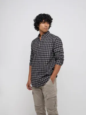 WES Casuals Black Checkered Relaxed-Fit Shirt