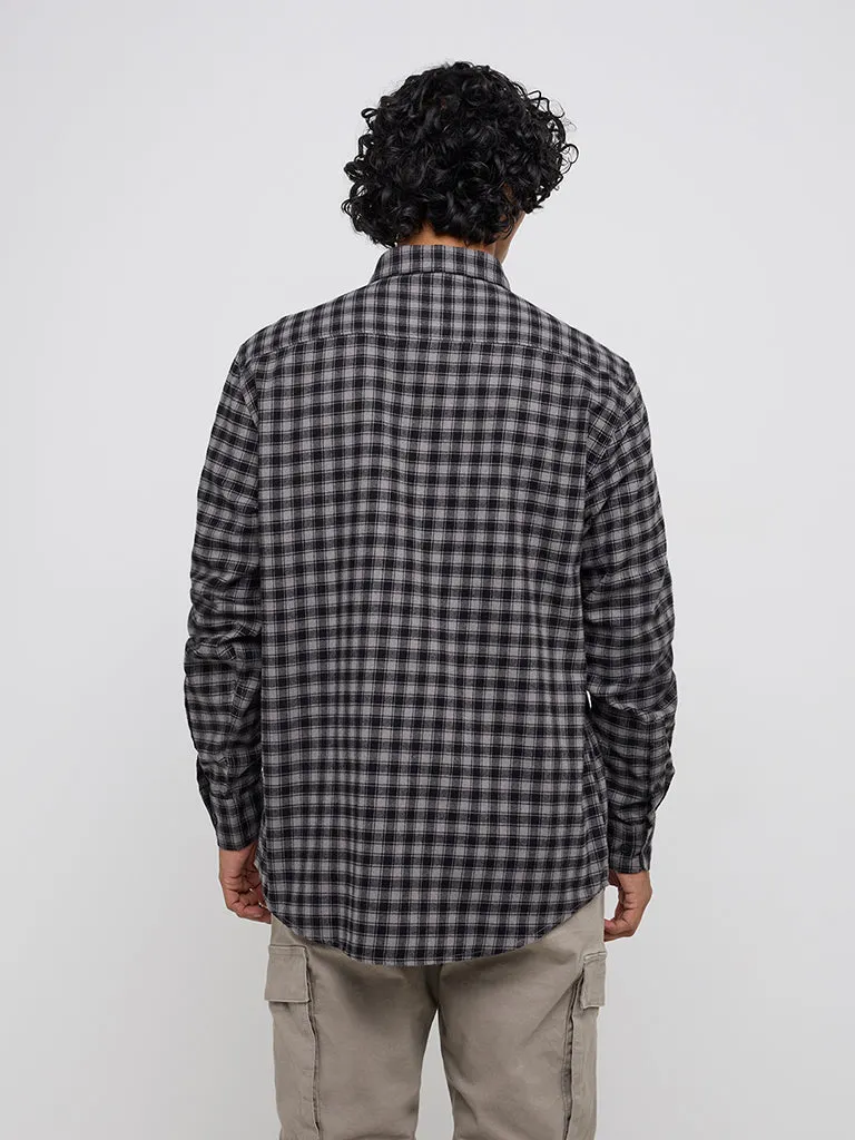 WES Casuals Black Checkered Relaxed-Fit Shirt