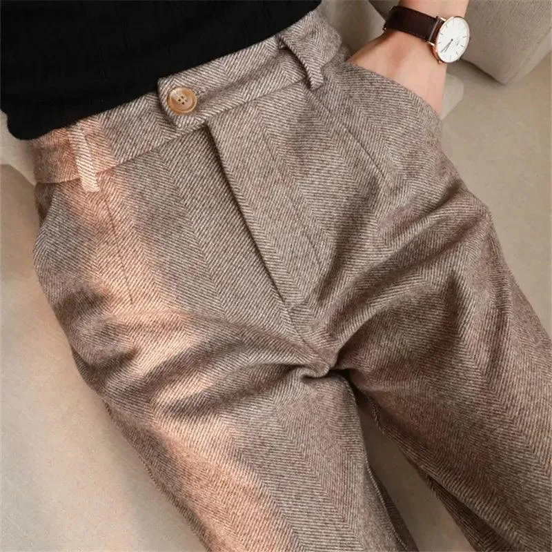 Winter Chic Woolen Harem Pencil Pants: Modern Office Wear for Women