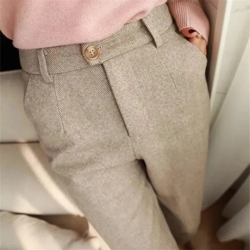 Winter Chic Woolen Harem Pencil Pants: Modern Office Wear for Women