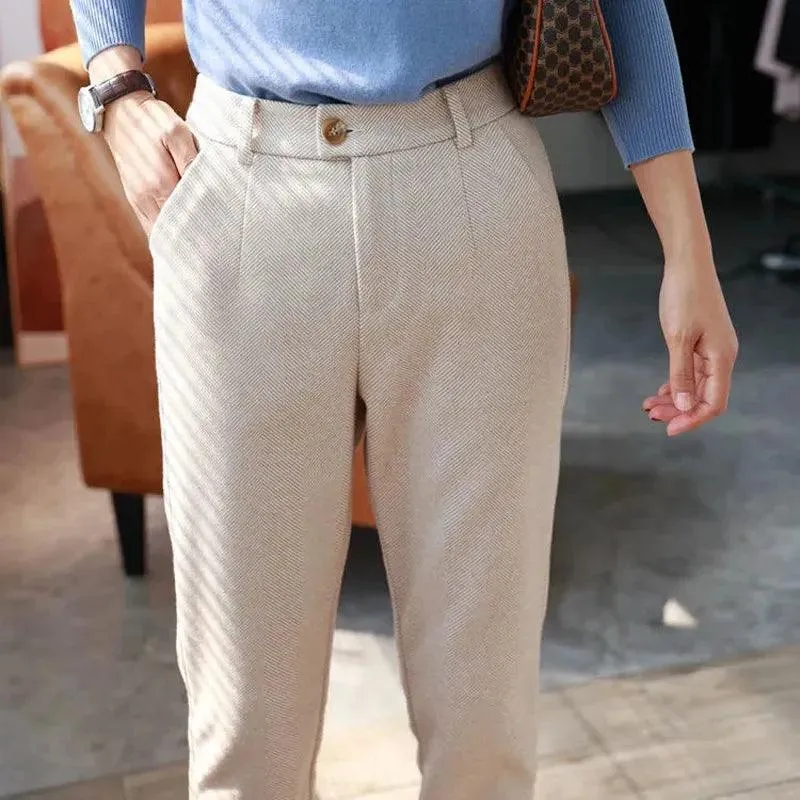 Winter Chic Woolen Harem Pencil Pants: Modern Office Wear for Women