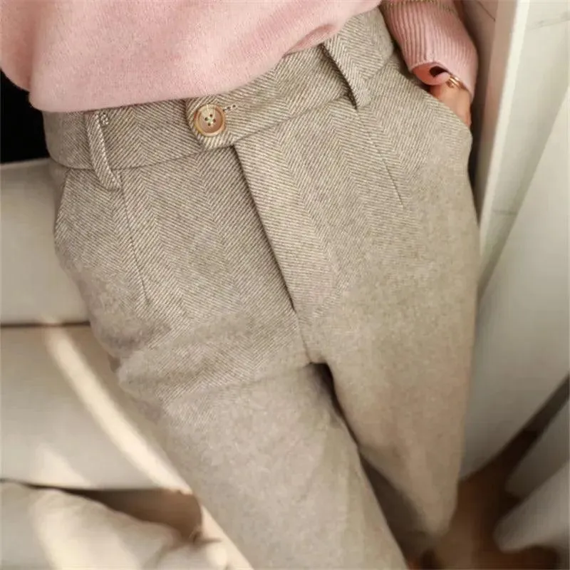 Winter Chic Woolen Harem Pencil Pants: Modern Office Wear for Women