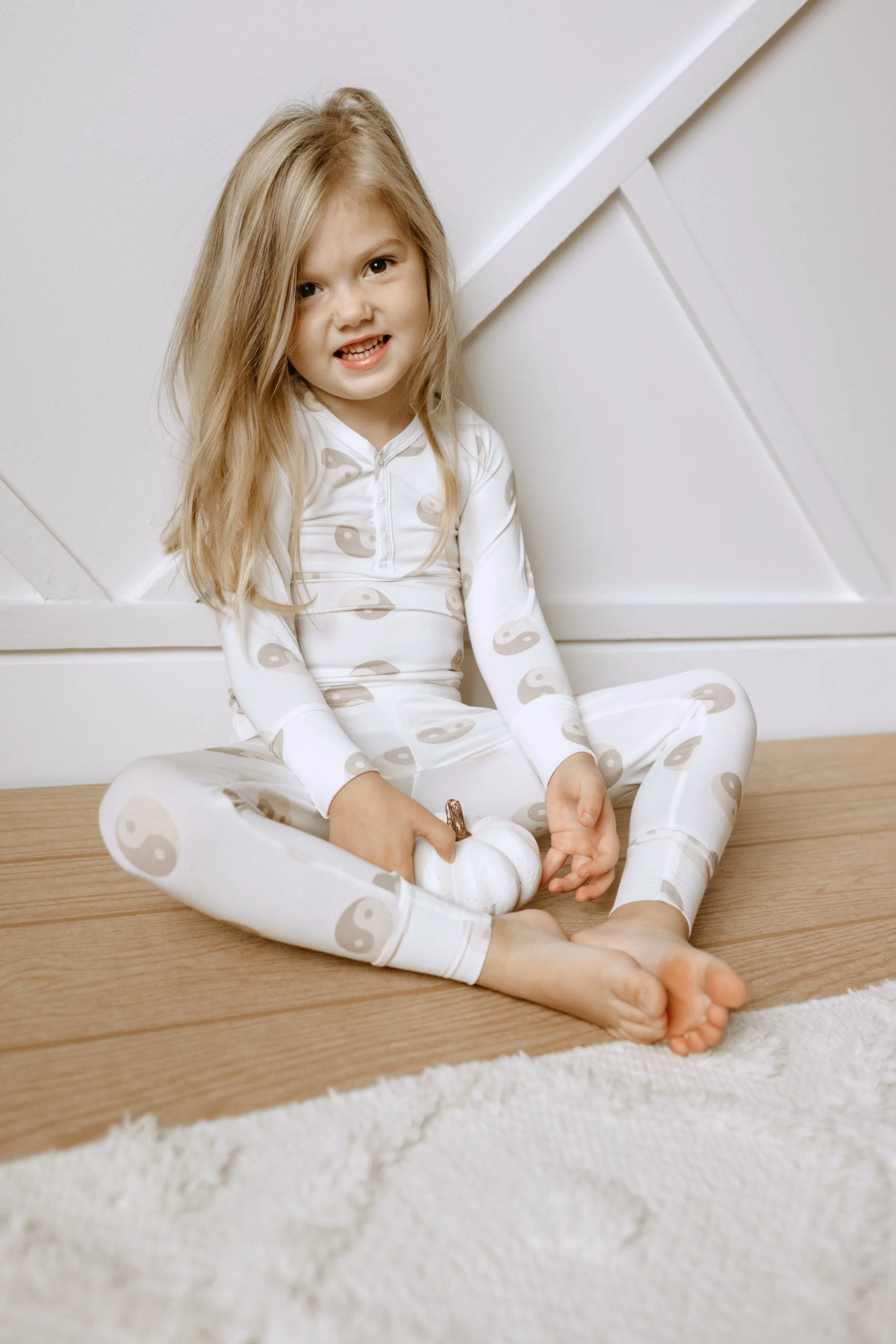 Yin Yang Tan and White | Bamboo Two Piece Pajamas